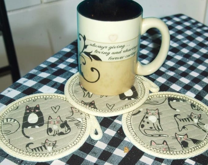 Large Rope Cat Coaster: Handmade Cotton Mug Rug, Candle Mat