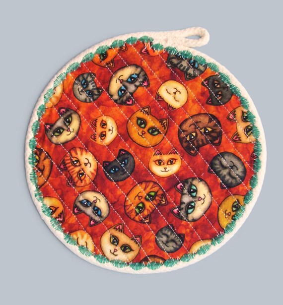 Vintage Cats Fabric Coaster: Heat Resistant Rope Hot Pad-Candle Mat