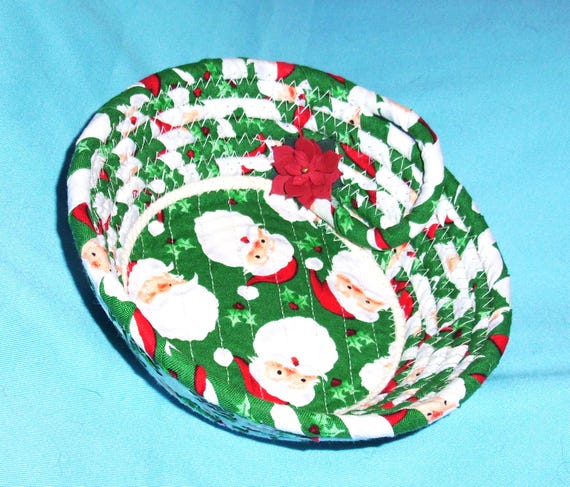 Fabric Wrapped Santa Bowl-Small Holiday Cloth Basket
