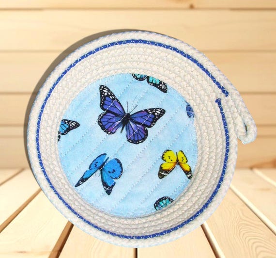 Butterfly Rope Bowl: Fabric Wrapped Trinket Dish - Handmade in Montana