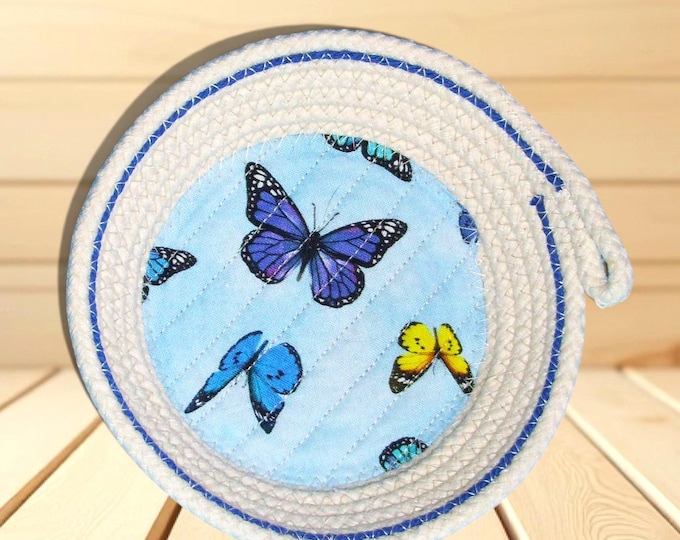 Butterfly Rope Bowl: Fabric Wrapped Trinket Dish - Handmade in Montana