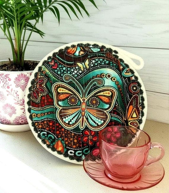 Butterfly Quilted Rope Coaster-Boho Mug Rug- Candle Mat