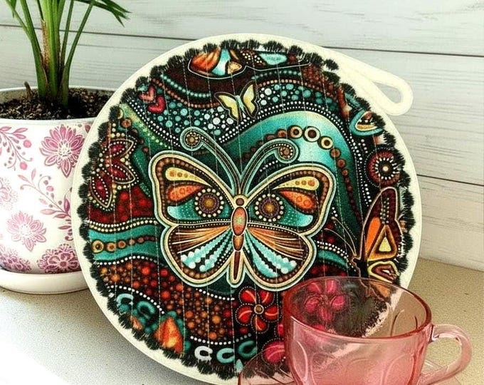 Butterfly Quilted Rope Coaster-Boho Mug Rug- Candle Mat