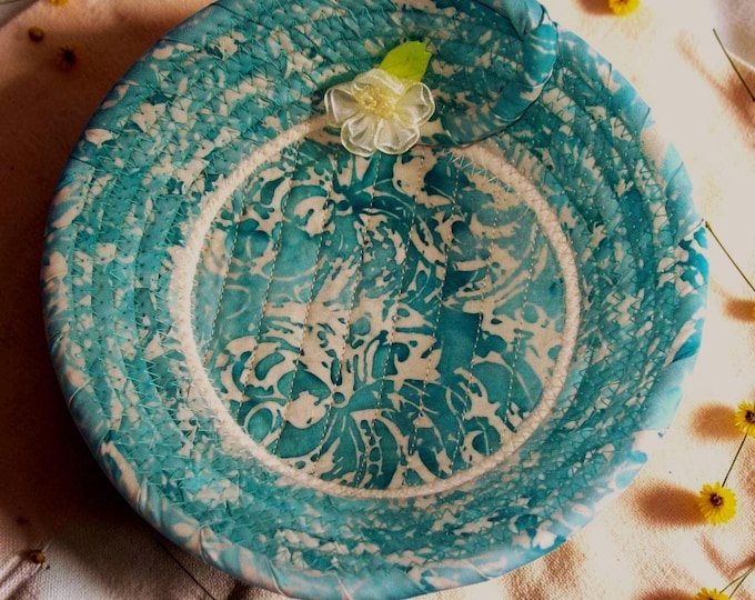 Batik Rope Trinket Bowl: Handmade Fabric Key Keeper with Flower Accent