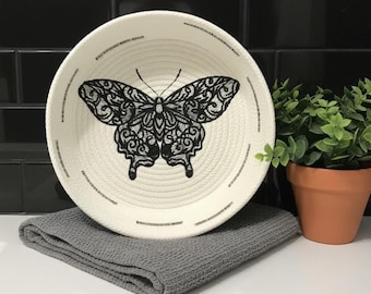Lacey Butterfly Rope Bowl-Embroidered Modern Cord Basket
