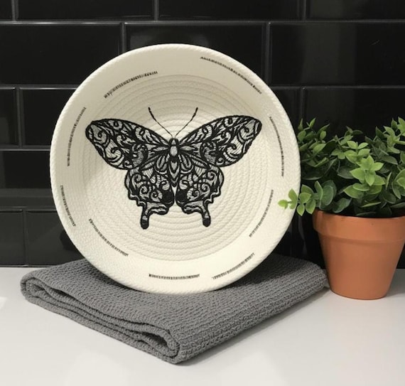 Lacey Butterfly Rope Bowl-Embroidered Modern Cord Basket