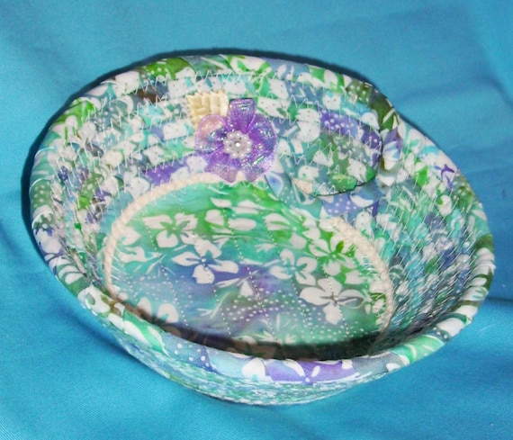 Batik Floral Rope Bowl-Fabric Wrapped Small Basket