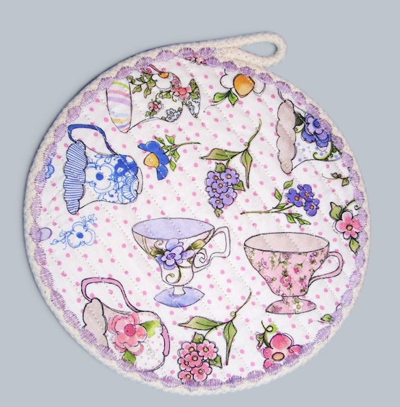 Floral Rope Coaster- Handmade Cotton Rope Hot Pad, Country Candle Mat