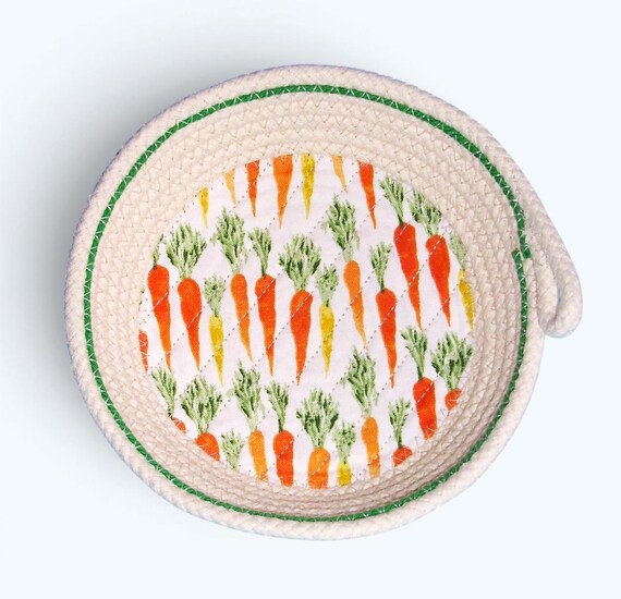 Carrot Fabric Rope Bowl: Spring Easter Basket, Trinket Dish