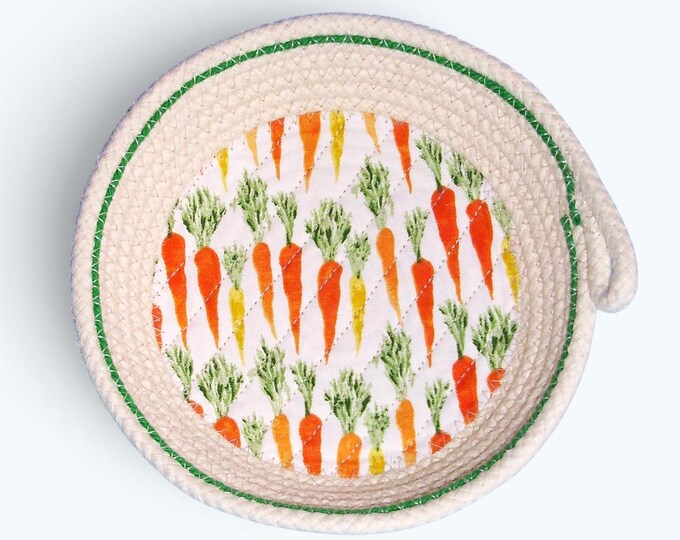 Carrot Fabric Rope Bowl: Spring Easter Basket, Trinket Dish