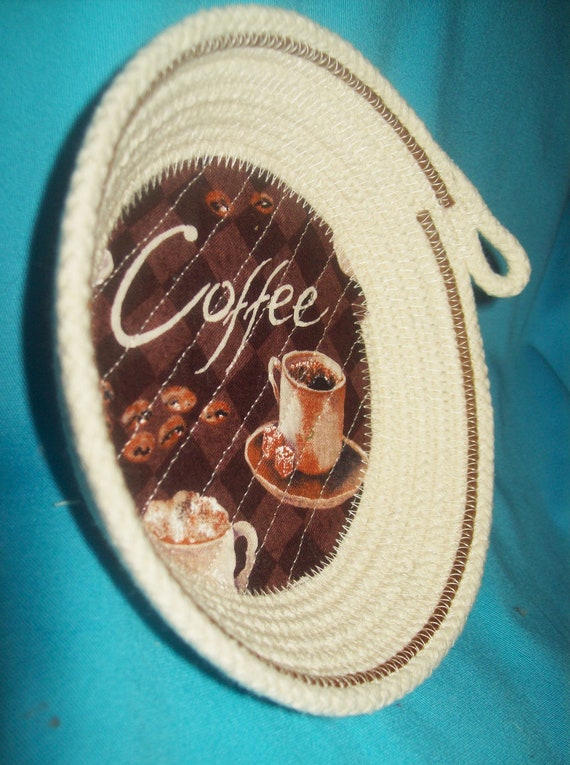Handmade Coffee Rope Bowl: Fabric Base Trinket Basket