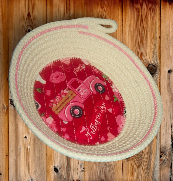 Small Rope Bowl-Pink Truck coiled bowl-Gift Love Basket