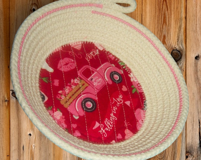 Small Rope Bowl-Pink Truck coiled bowl-Gift Love Basket