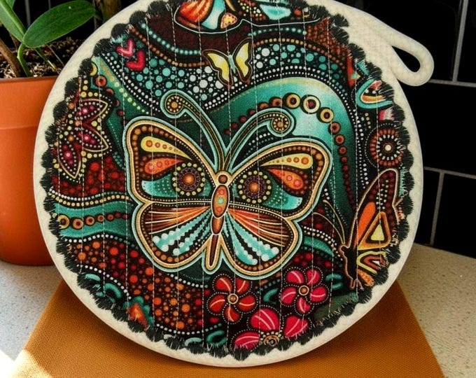 Fabric Rope 8" Trivet: Butterfly Kitchen Coaster, Heat Resistant Hot Pad
