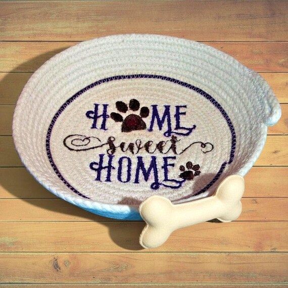 Embroidered Paw Print Rope Bowl: Home Sweet Home Pet Dish-Catch all Basket