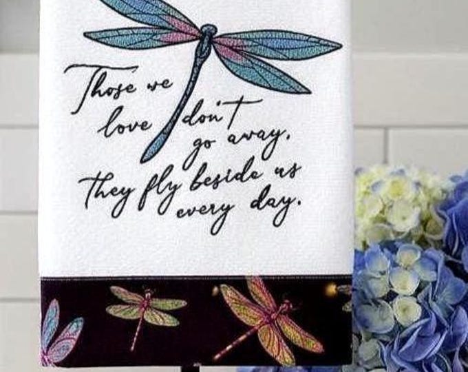 Embroidered Dragonfly Terry Towel: Handmade Kitchen or Bath Hand Towel