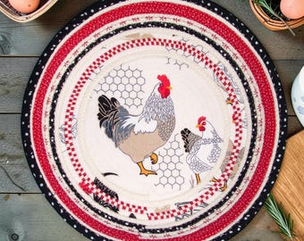 Rooster Hen Rope Bowl-Chickens Decorative Fabric Basket