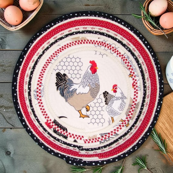Rooster Hen Rope Bowl-Chickens Decorative Fabric Basket
