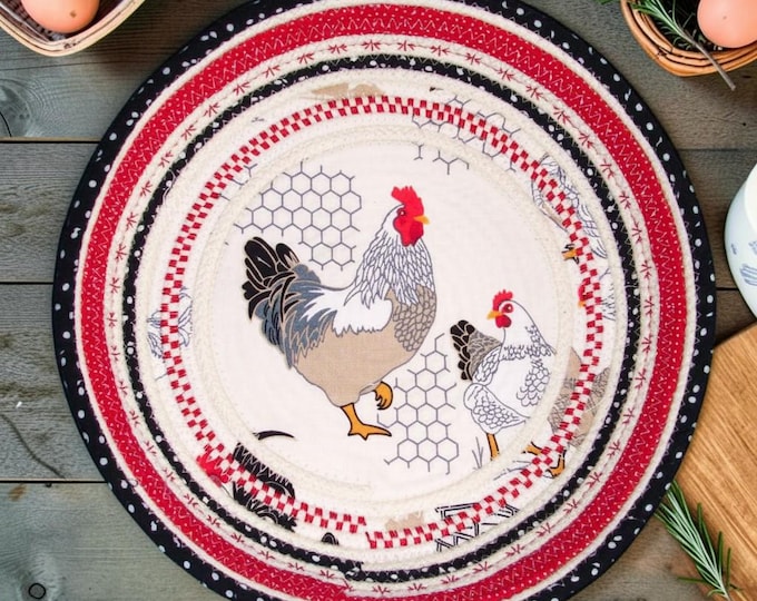 Rooster Hen Rope Bowl-Chickens Decorative Fabric Basket