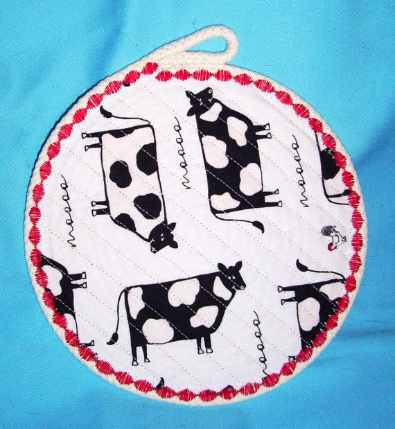 Cow Fabric Mug Rug: Holstein Rope Trivet, Country Candle Mat