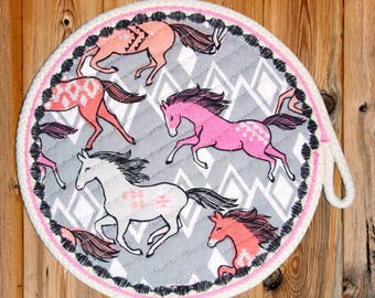 Western Horse Jumbo Rope Coaster-Indian Pony Decor Trivet-Mug Rug