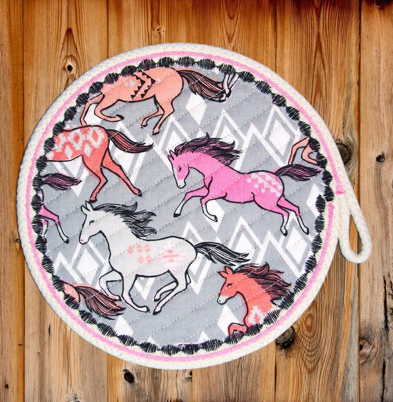 Western Horse Jumbo Rope Coaster-Indian Pony Decor Trivet-Mug Rug