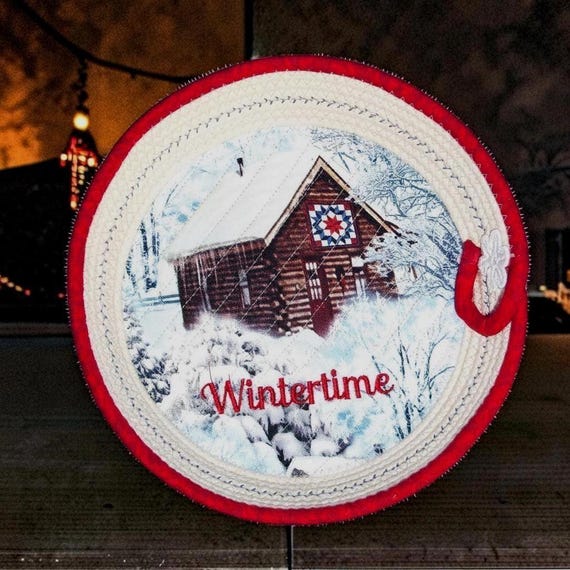Snow Cabin Fabric Wrapped Rope Bowl-Fabric Wrapped Basket