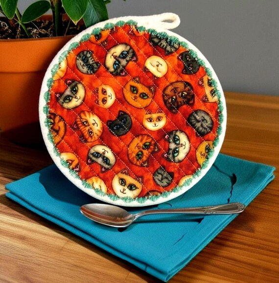 Vintage Cats Fabric Coaster: Heat Resistant Rope Hot Pad-Candle Mat