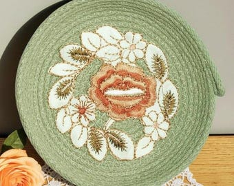 Handmade Dainty Rope Bowl-Floral Doily Fabric Basket