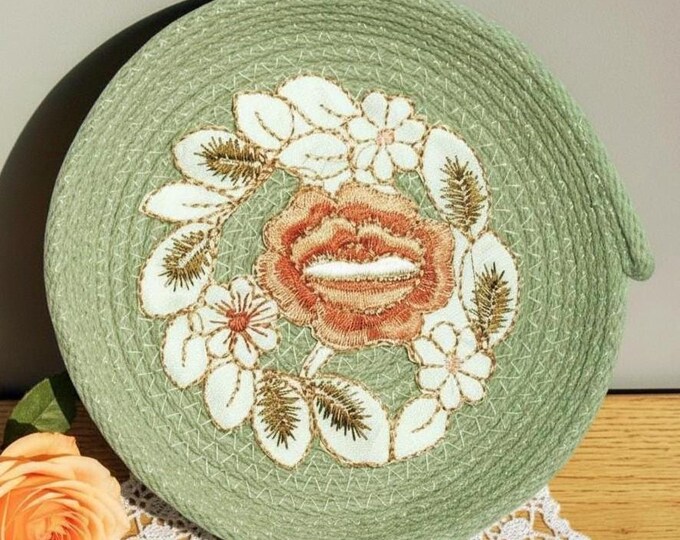 Handmade Dainty Rope Bowl-Floral Doily Fabric Basket