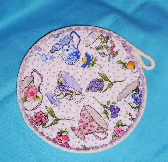 Floral Rope Coaster- Handmade Cotton Rope Hot Pad, Country Candle Mat
