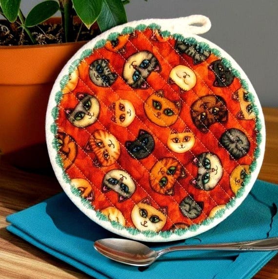 Vintage Cats Fabric Coaster: Heat Resistant Rope Hot Pad-Candle Mat