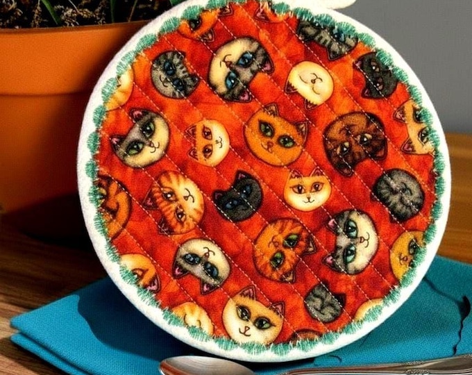 Vintage Cats Fabric Coaster: Heat Resistant Rope Hot Pad-Candle Mat