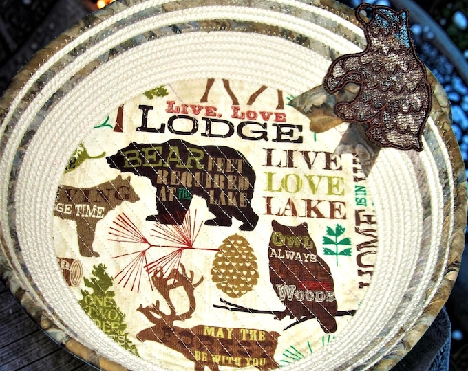 Wildlife Rope Bowl: Autumn Bear Fabric Basket with FSL Bear