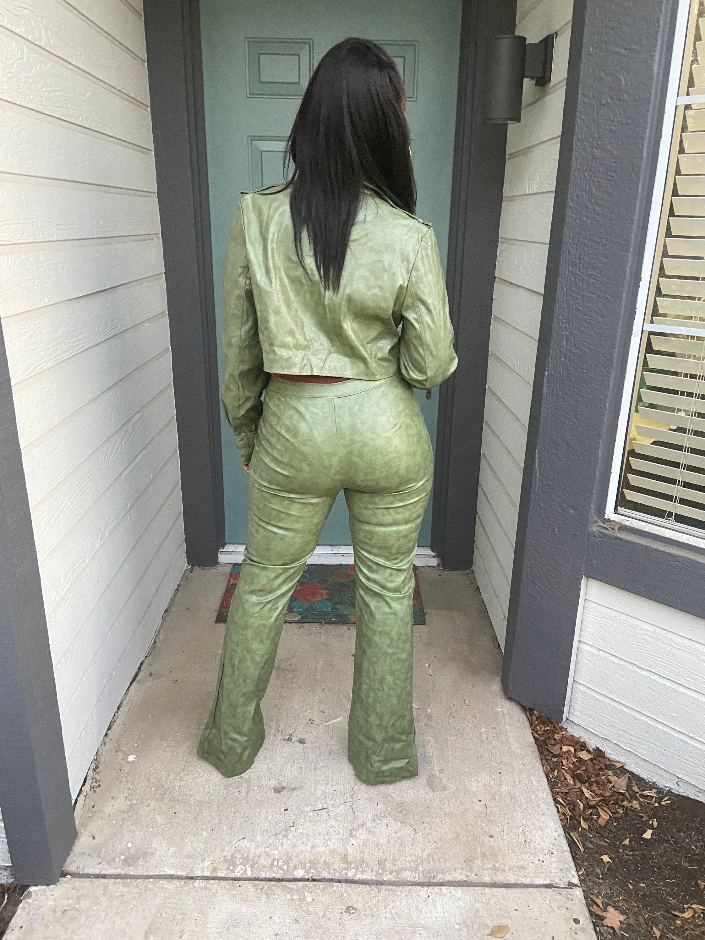 olive green leather booties