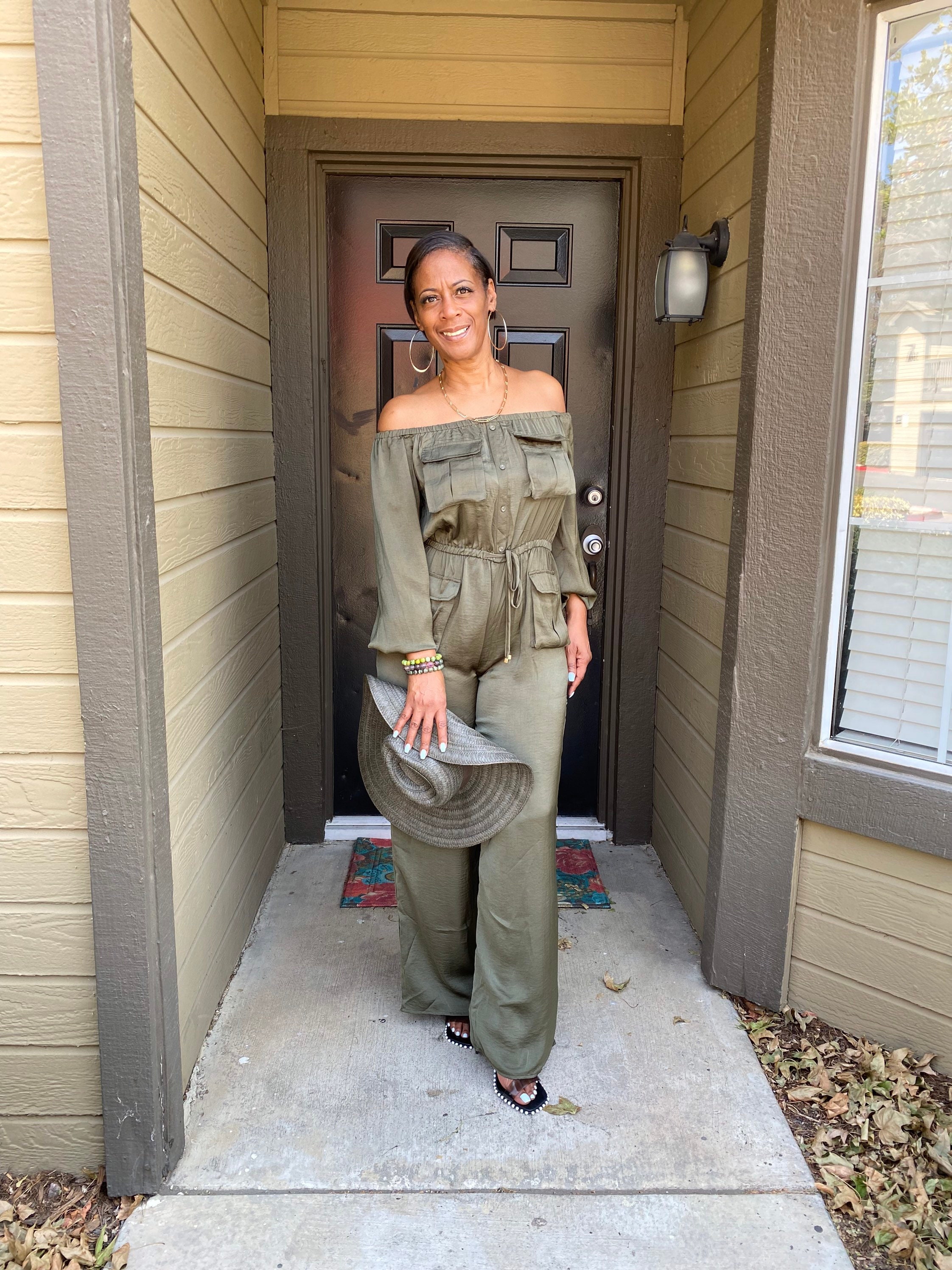 Olive green shop pants romper