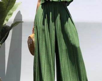 Olive Oasis Pleated Two-Piece Set