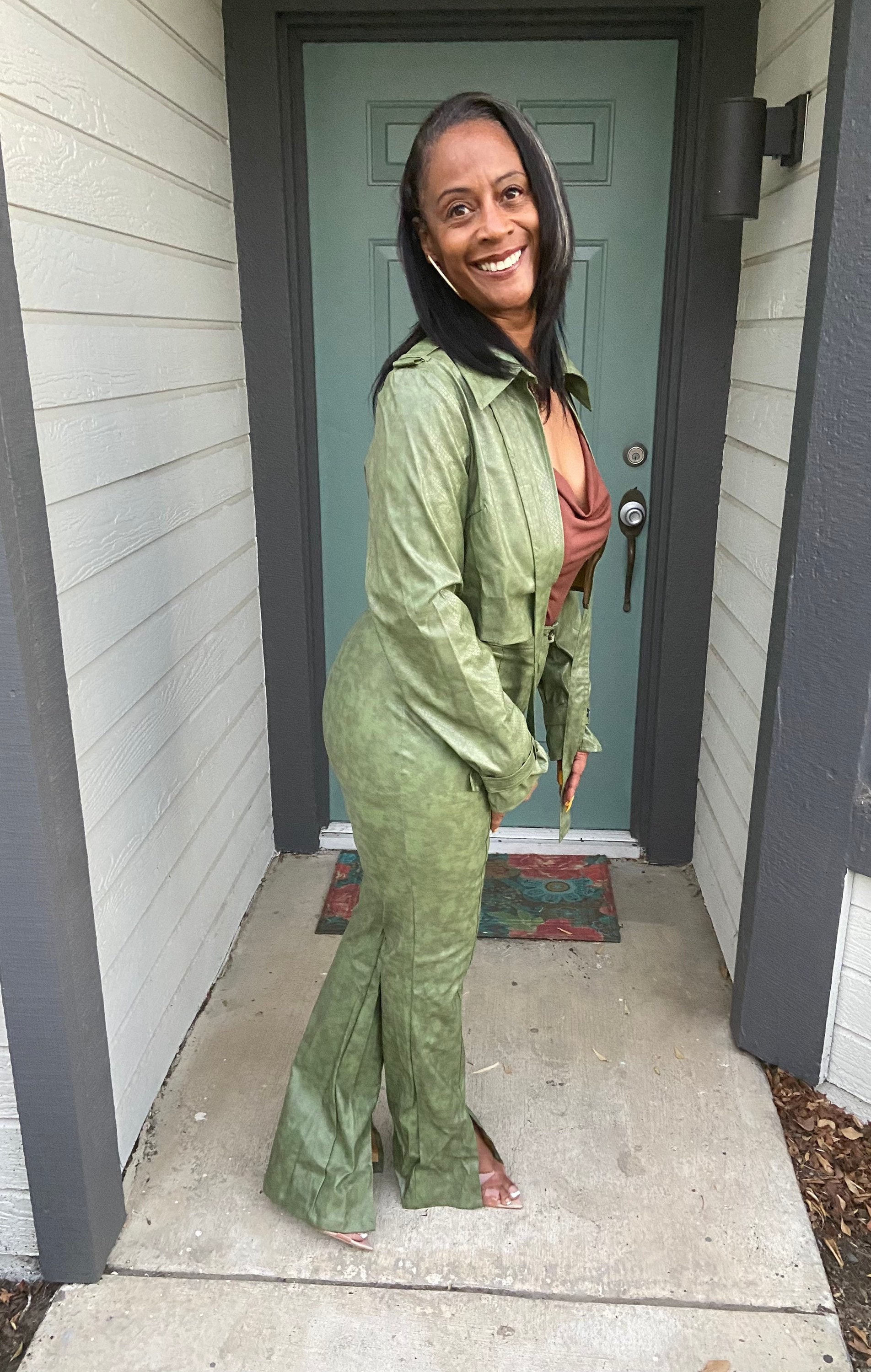 olive green leather booties