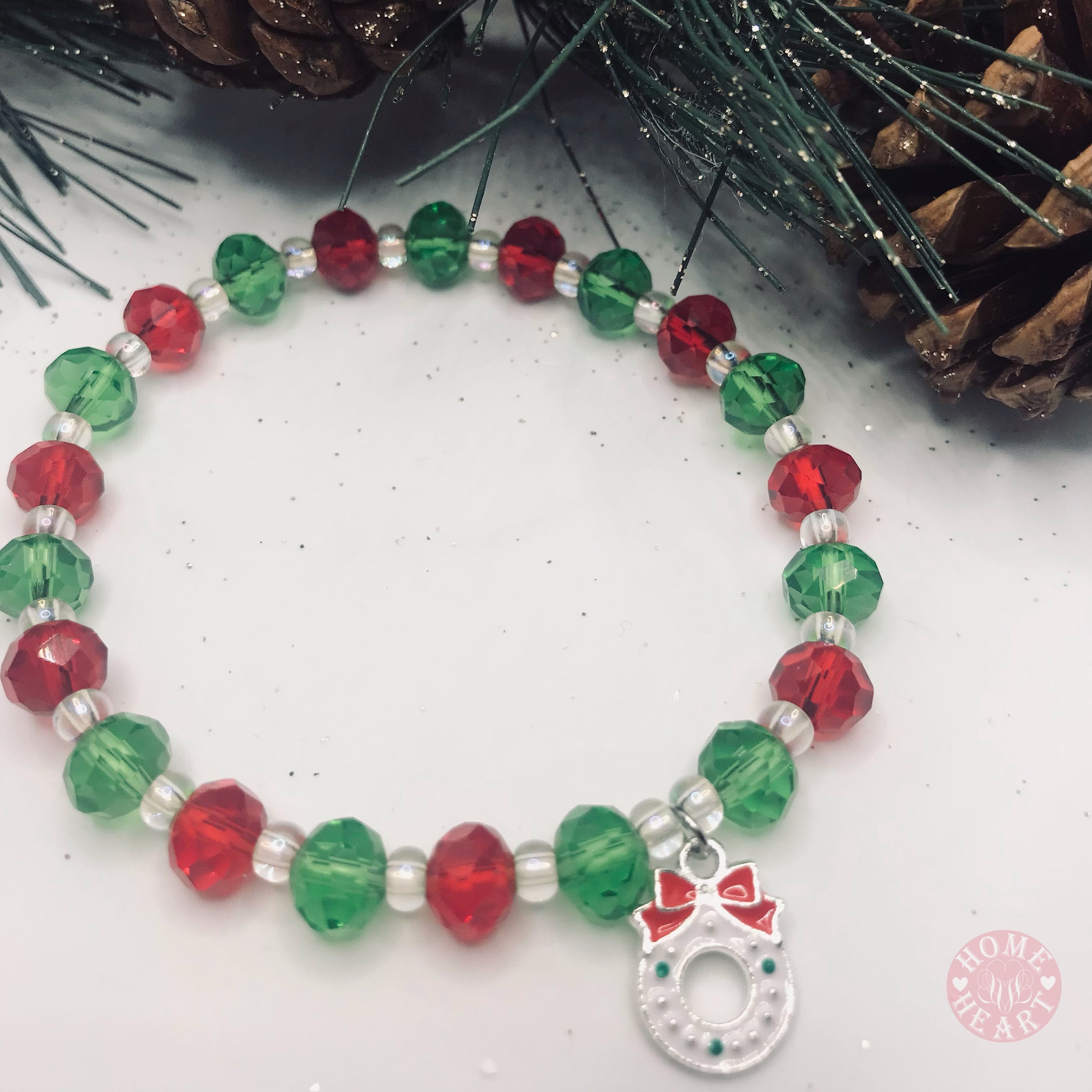 Christmas Bracelet, Christmas Wreath Bracelet, Noel Bracelet