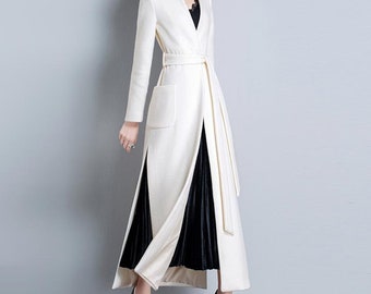 Winter White Long Dress Coat Clearance 