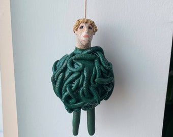 Boy with snakes, Little People Bell, Ceramic Hanging Bell Sculpture, Ceramic Doll, Collectible Bell, Handmade Figurine, Wind Chime