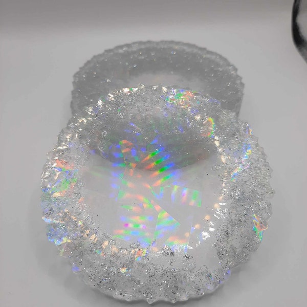 Glasuntersetzer Kristal Elegant Holografische Untersetzer Resin Epoxid Harz Transparent set 4 Stück