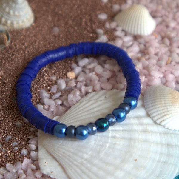 Armband Blau Sommer Heishi Perlen Elastisch