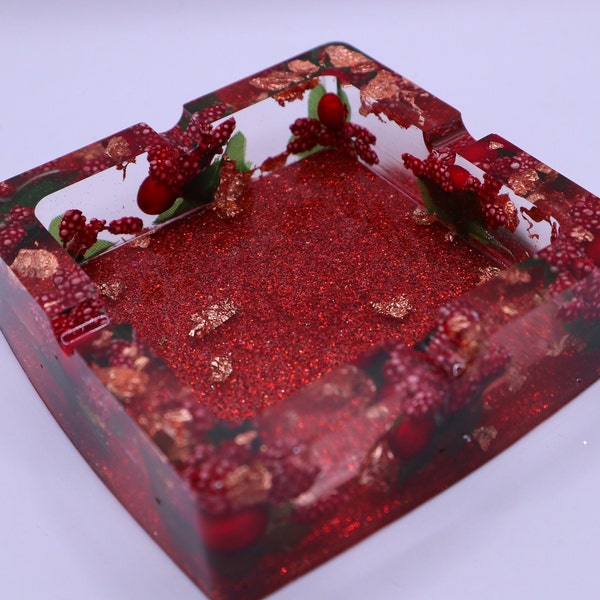 Aschenbecher Resin - Glas Weihnachtsgeschenk Rot-Gold