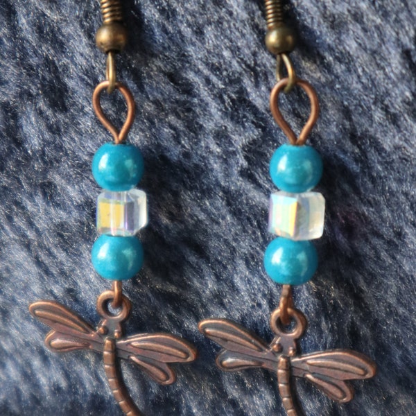 Ohrringe Blau Libelle Bronze Dragonfly
