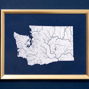 Flüsse von Washington - Original Cyanotypie Bauplan (30x40cm)