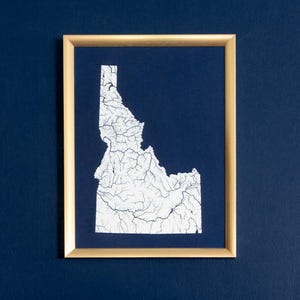 Ríos de Idaho: plano original de cianotipia (12 x 16 pulgadas)