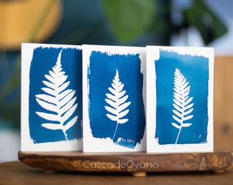 Blueprint Cards - 5x7" Blank Cards - Genuine Northwest Cyanotype Blueprints/Sunprints - Botanical - Fern - Oak - Ginkgo - Maple