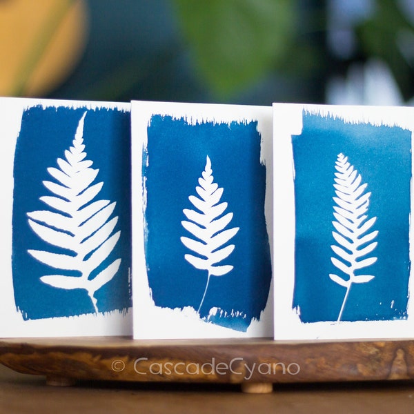 Blueprint Cards - 5x7" Blank Cards - Genuine Northwest Cyanotype Blueprints/Sunprints - Botanical - Fern - Oak - Ginkgo - Maple