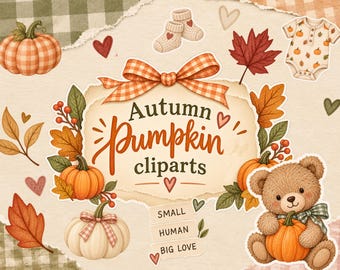 Autumn Pumpkin Clipart Bundle, Fall PNGs, Baby Shower Clipart, Watercolor Pumpkins, Cozy Fall Scrapbook, Commercial Use